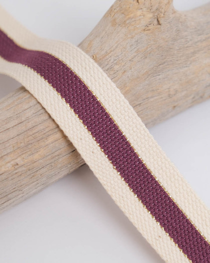 Sangle Coton Bicolore Prune Lurex Doré - Mercerine