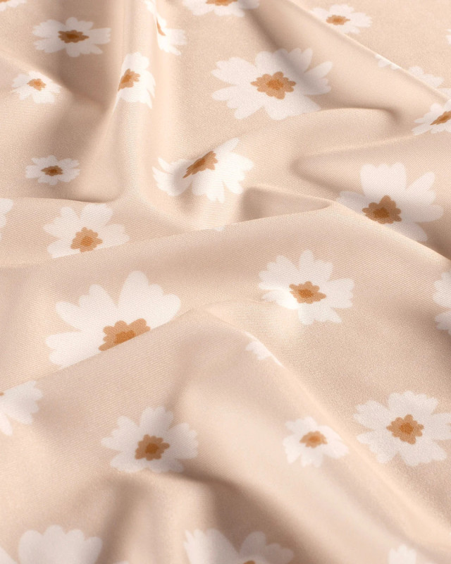 Tissu Maillot de Bain Fleuri Rose Nude - Mercerine
