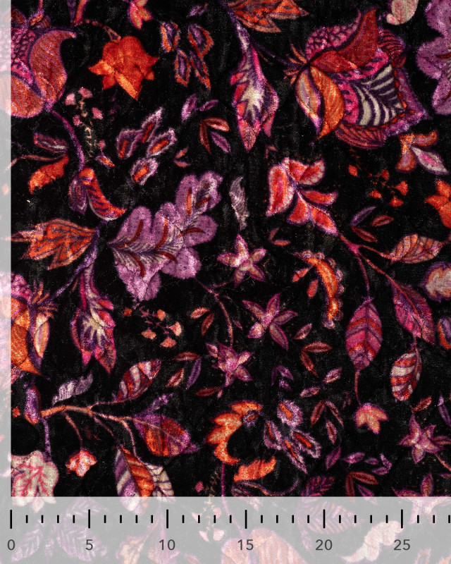 Velours Matelassé Noir Motif Fleuri Mauve - Mercerine