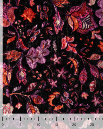 Velours Matelassé Noir Motif Fleuri Mauve - Mercerine