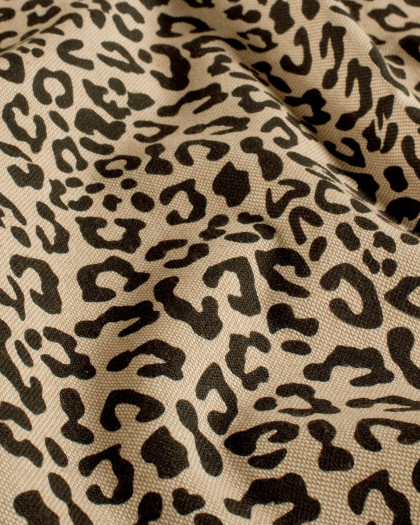 Tissu Effet Lin Imprimé Numérique Léopard Noir - Mercerine