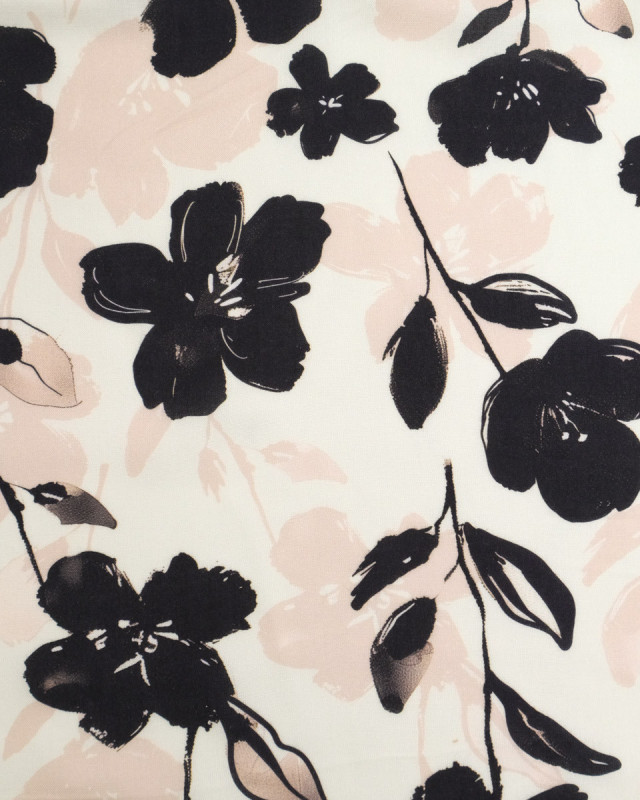 Popeline de Viscose Imprimée Maria Rose Poudré Noir - Mercerine