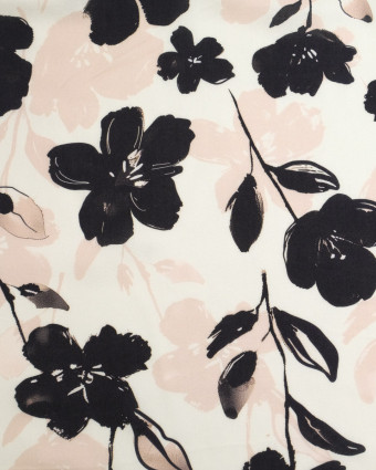 Popeline de Viscose Imprimée Maria Rose Poudré Noir - Mercerine