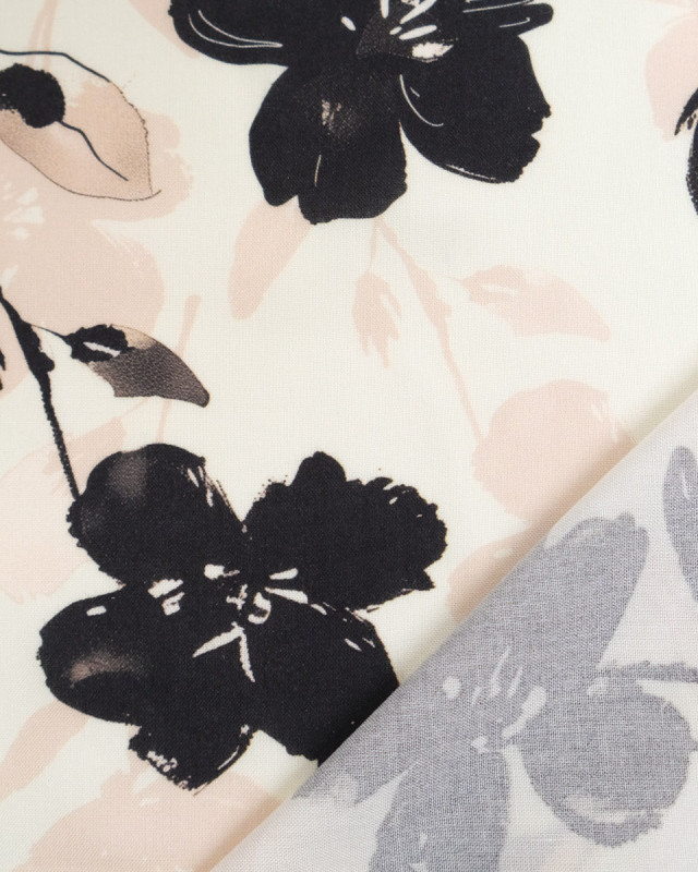 Popeline de Viscose Imprimée Maria Rose Poudré Noir - Mercerine