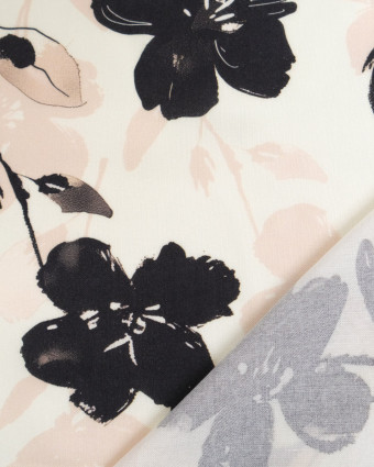 Popeline de Viscose Imprimée Maria Rose Poudré Noir - Mercerine