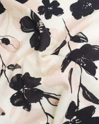 Popeline de Viscose Imprimée Maria Rose Poudré Noir - Mercerine