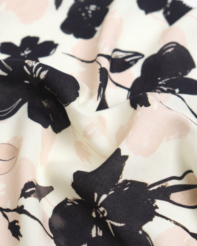 Popeline de Viscose Imprimée Maria Rose Poudré Noir - Mercerine