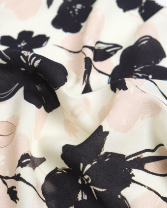 Popeline de Viscose Imprimée Maria Rose Poudré Noir - Mercerine