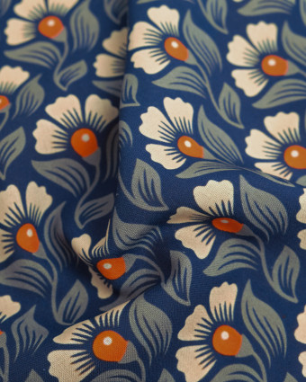 Popeline de Viscose Imprimée Alice Orange Indigo - Mercerine