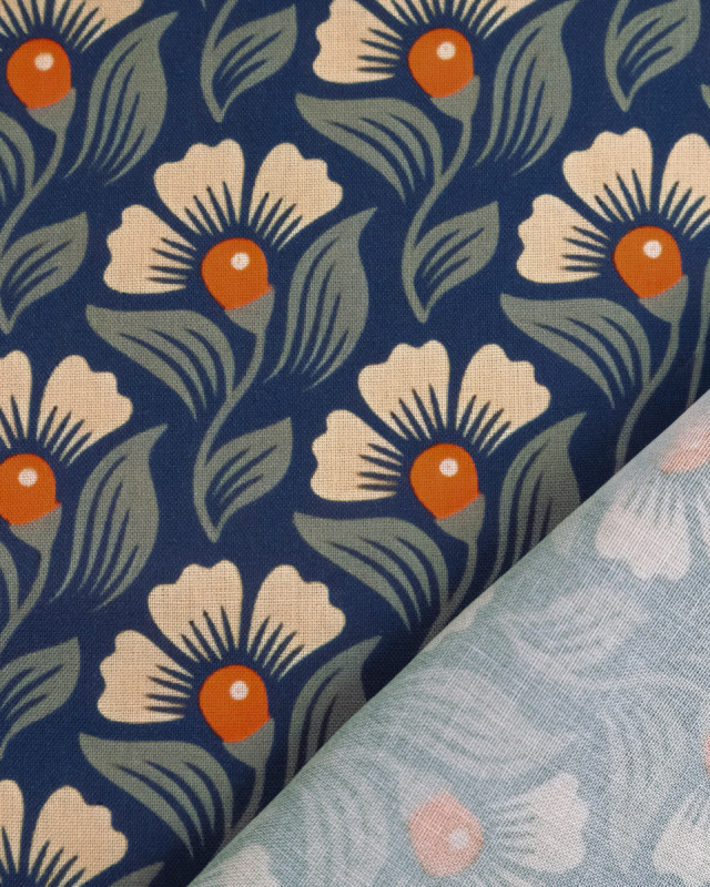 Popeline de Viscose Imprimée Alice Orange Indigo - Mercerine