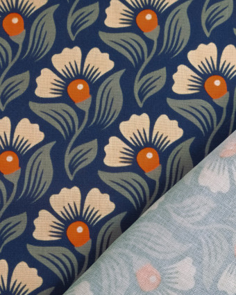 Popeline de Viscose Imprimée Alice Orange Indigo - Mercerine