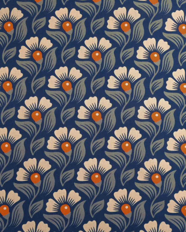 Popeline de Viscose Imprimée Alice Orange Indigo - Mercerine