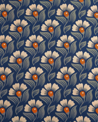 Popeline de Viscose Imprimée Alice Orange Indigo - Mercerine