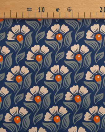 Popeline de Viscose Imprimée Alice Orange Indigo - Mercerine