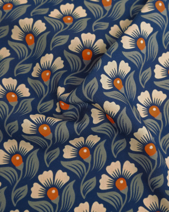 Popeline de Viscose Imprimée Alice Orange Indigo - Mercerine