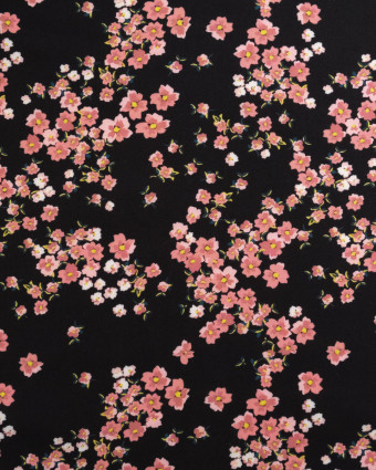 Popeline de Viscose Imprimée Bloom Rose Noir - Mercerine