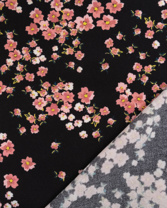 Popeline de Viscose Imprimée Bloom Rose Noir - Mercerine