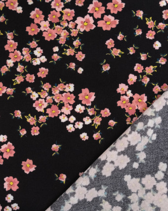 Popeline de Viscose Imprimée Bloom Rose Noir - Mercerine