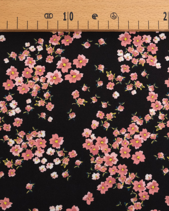 Popeline de Viscose Imprimée Bloom Rose Noir - Mercerine
