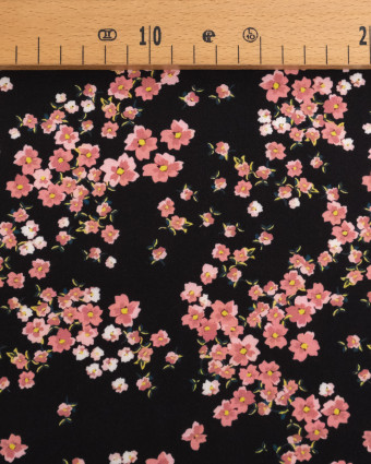 Popeline de Viscose Imprimée Bloom Rose Noir - Mercerine