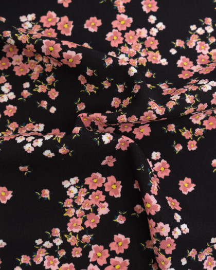 Popeline de Viscose Imprimée Bloom Rose Noir - Mercerine