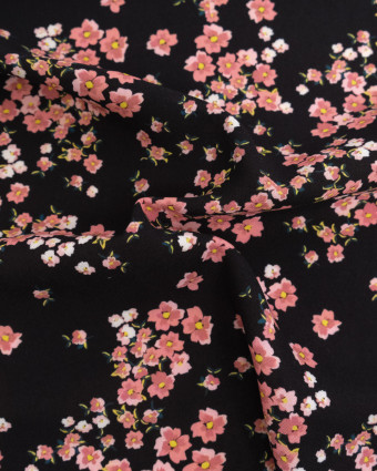 Popeline de Viscose Imprimée Bloom Rose Noir - Mercerine