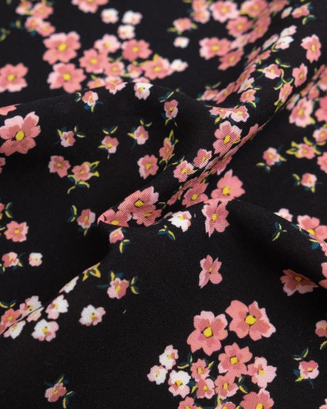 Popeline de Viscose Imprimée Bloom Rose Noir - Mercerine