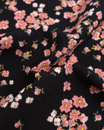 Popeline de Viscose Imprimée Bloom Rose Noir - Mercerine
