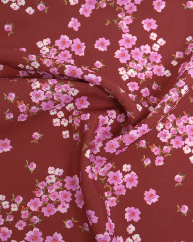 Popeline de Viscose Imprimée Bloom Mauve Prune - Mercerine