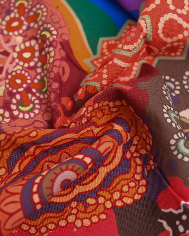 Popeline de Viscose Imprimée Mandala Multicolore - Mercerine