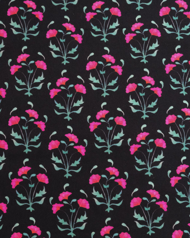 Popeline de Viscose Imprimée Anna Fuchsia Noir - Mercerine