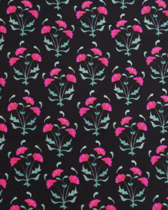 Popeline de Viscose Imprimée Anna Fuchsia Noir - Mercerine