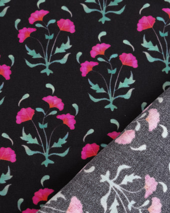 Popeline de Viscose Imprimée Anna Fuchsia Noir - Mercerine