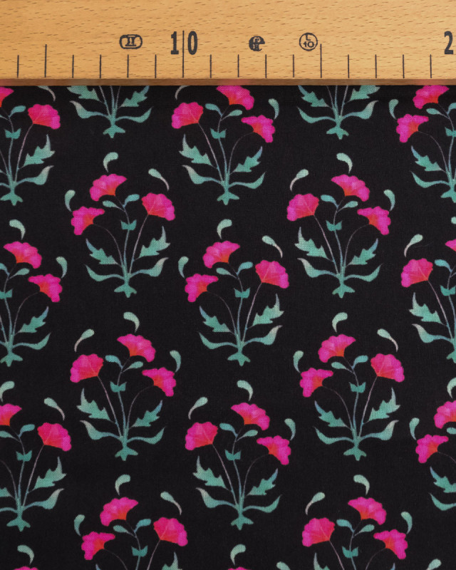 Popeline de Viscose Imprimée Anna Fuchsia Noir - Mercerine