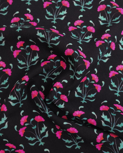 Popeline de Viscose Imprimée Anna Fuchsia Noir - Mercerine