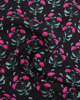Popeline de Viscose Imprimée Anna Fuchsia Noir - Mercerine