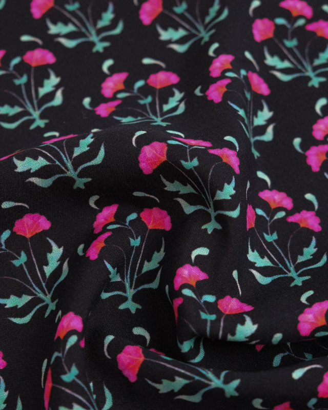 Popeline de Viscose Imprimée Anna Fuchsia Noir - Mercerine