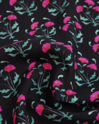 Popeline de Viscose Imprimée Anna Fuchsia Noir - Mercerine