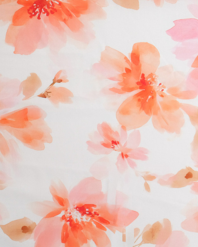 Popeline de Viscose Imprimée Aquarela Corail - Mercerine