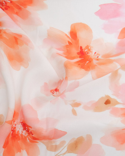 Popeline de Viscose Imprimée Aquarela Corail - Mercerine