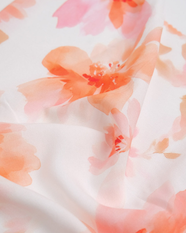 Popeline de Viscose Imprimée Aquarela Corail - Mercerine