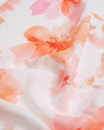 Popeline de Viscose Imprimée Aquarela Corail - Mercerine