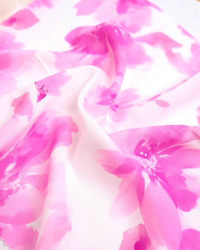 Popeline de Viscose Imprimée Aquarela Rose Violet - Mercerine