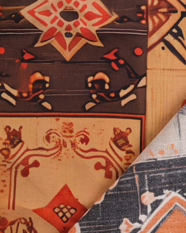 Popeline de Viscose Imprimée Ethnic Ocre Cacao - Mercerine