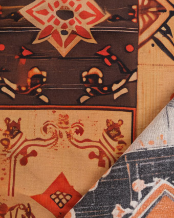 Popeline de Viscose Imprimée Ethnic Ocre Cacao - Mercerine