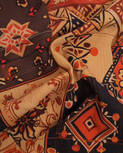 Popeline de Viscose Imprimée Ethnic Ocre Cacao - Mercerine