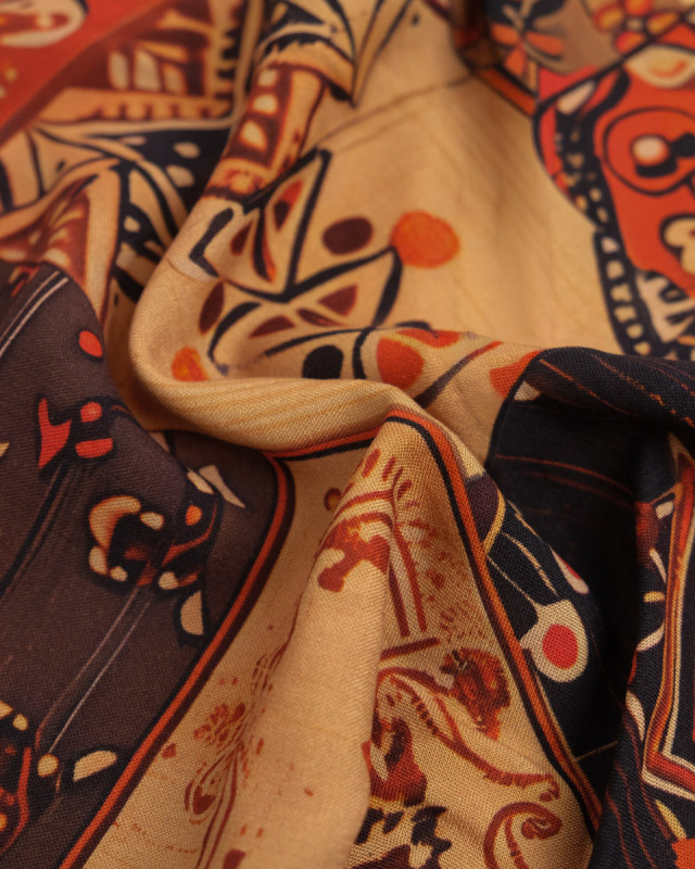 Popeline de Viscose Imprimée Ethnic Ocre Cacao - Mercerine
