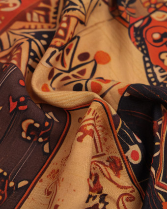 Popeline de Viscose Imprimée Ethnic Ocre Cacao - Mercerine