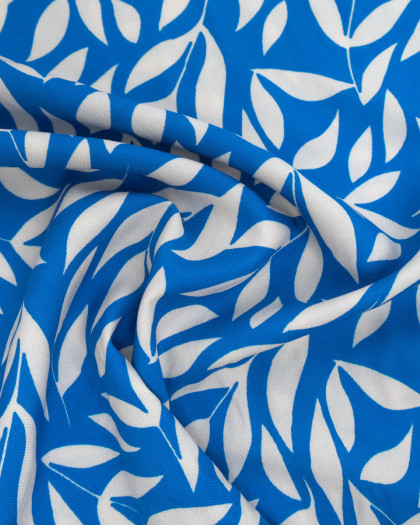 Popeline de Viscose Imprimée Manon Bleu Ecru - Mercerine