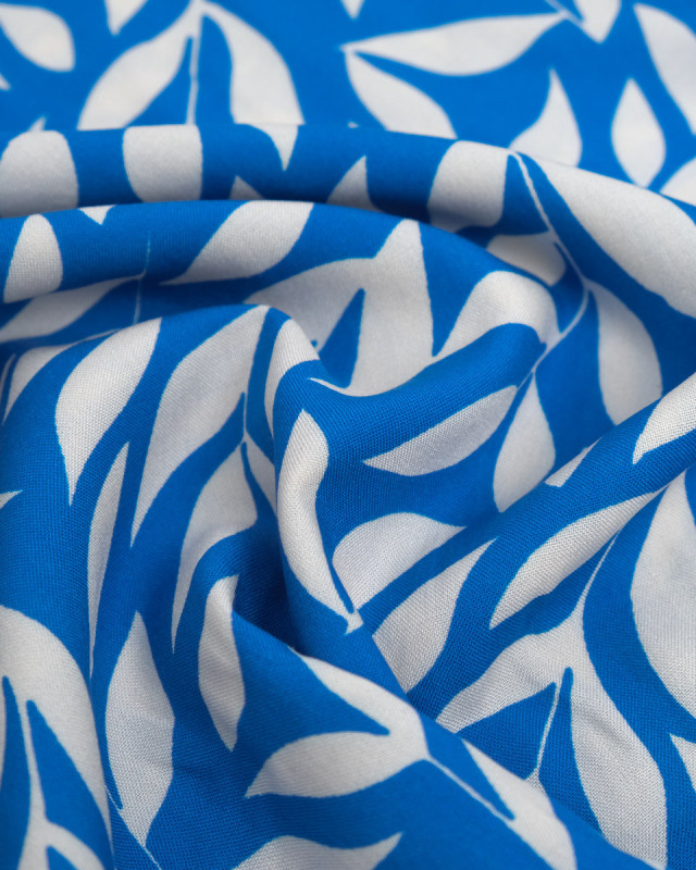 Popeline de Viscose Imprimée Manon Bleu Ecru - Mercerine